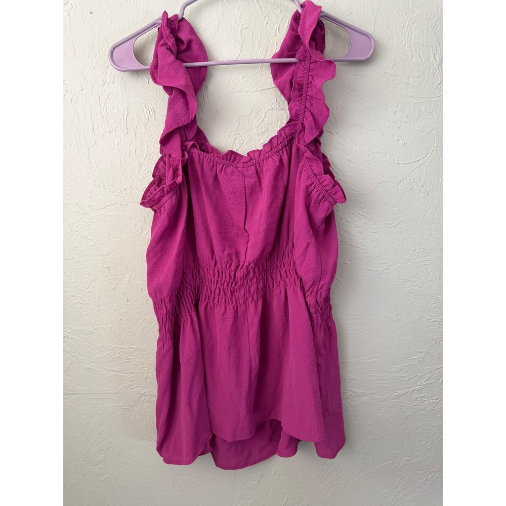 Lane Bryant Magenta Pink Ruffle Strap Smocked Waist Peplum Top Blouse Size 20 - Picture 2 of 5